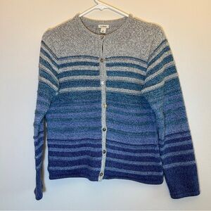 L.L. Bean Striped Blue Ombré Button Cardigan Sweater Size Small